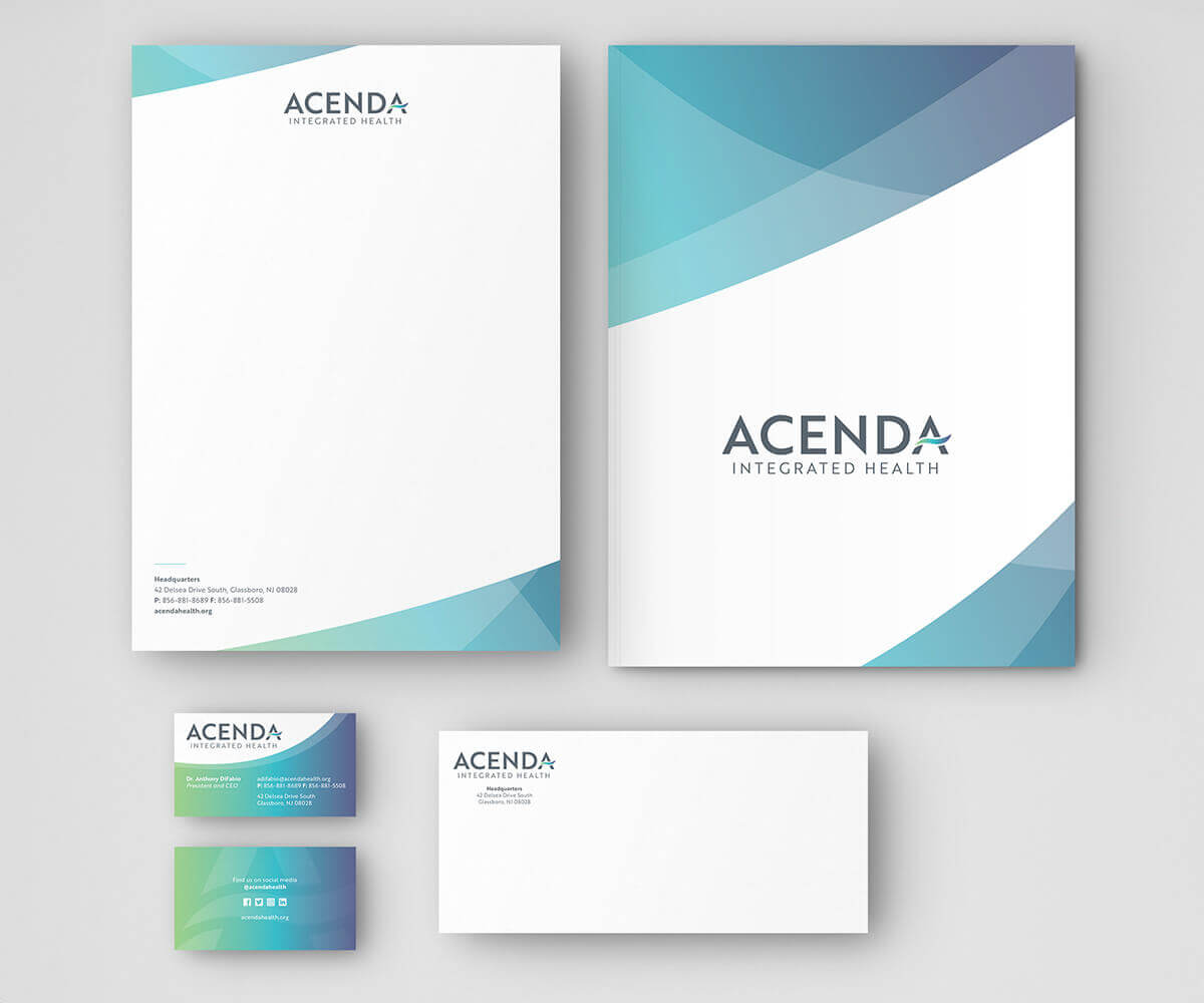 Brand identity design for healthcare branding case studies – Acenda letterhead