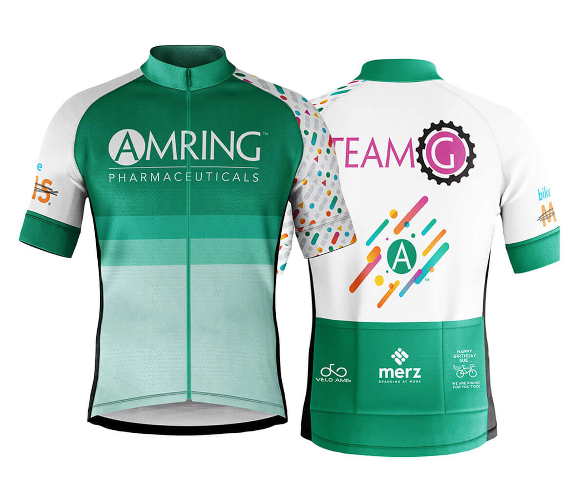 Pharmaceutical branding example – branded biking jersey for pharma client